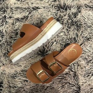 Brown Wedge Buckle Sandals